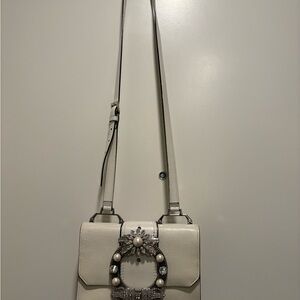 Miu Lady White Leather Jeweled Crossbody